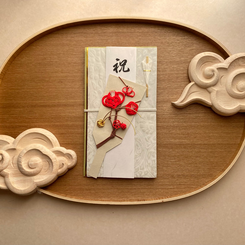 ✨美品✨【羽子板】伝統の工芸品　梅幸作　特製手作り羽子板　お祝い ご祝儀袋 紅梅の羽子板 (正倉院紋様) ご祝儀袋・袱紗（ふくさ