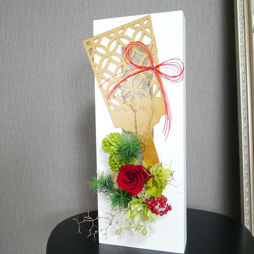 お正月アレンジ☆ フレーム羽子板七宝☆【プリザ＋造花＋ドライ