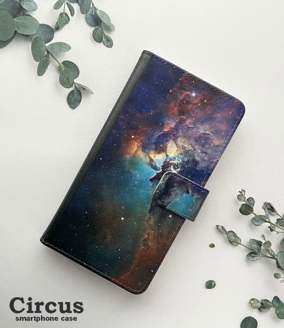 XPERIA AQUOS Galaxy Pixel シリーズ 手帳型ケース カメラ穴対応 宇宙柄 ミックス 1枚目の画像