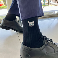 父の日にも✩.*˚紳士のロシアンブルー猫刺繍靴下_単品 3枚目の画像