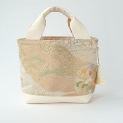 [Nishijin Woven Hattori Woven Beige/Gold Flower Pattern Silk Bel 第3張的照片