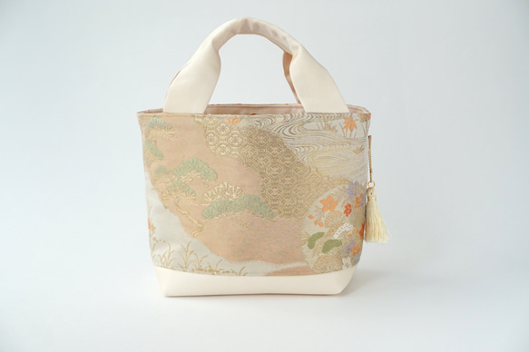 [Nishijin Woven Hattori Woven Beige/Gold Flower Pattern Silk Bel 第3張的照片