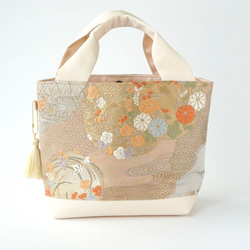 [Nishijin Woven Hattori Woven Beige/Gold Flower Pattern Silk Bel 第2張的照片