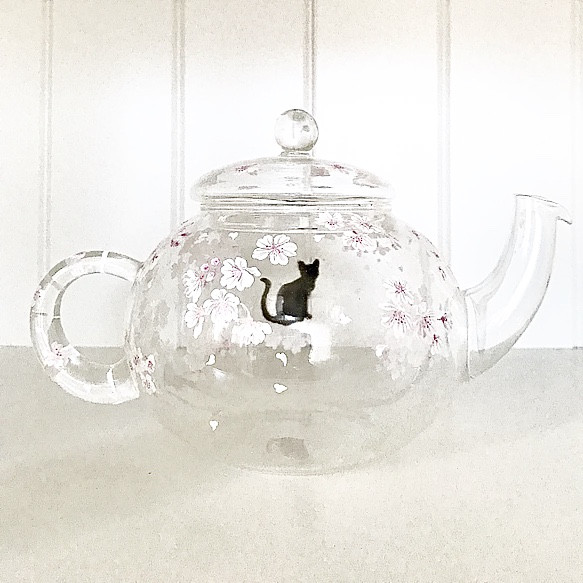 桜猫のおしゃれなガラスティーポット【受注制作】 5枚目の画像