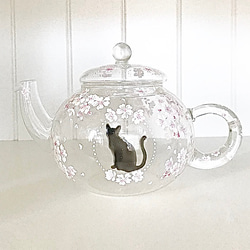桜猫のおしゃれなガラスティーポット【受注制作】 2枚目の画像