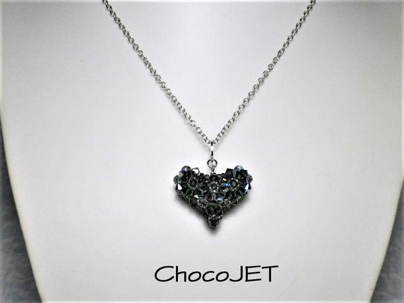 スワロフスキーハートネックレス ブラックスキ・オーロラ