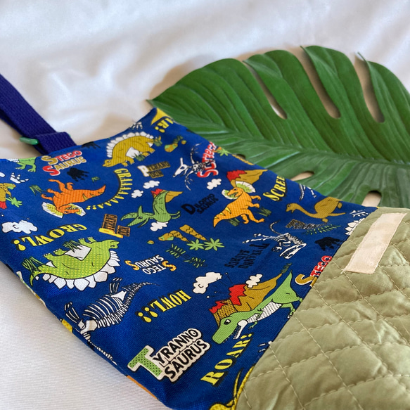 【オーダーOK】入園入学シューズケース上履き袋リバーシブル★23アメコミ恐竜ダイナソー火山ブルー 2枚目の画像