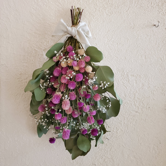 メル86631様ご相談中 ユーカリの500円スワッグ 千日紅を添えて メル