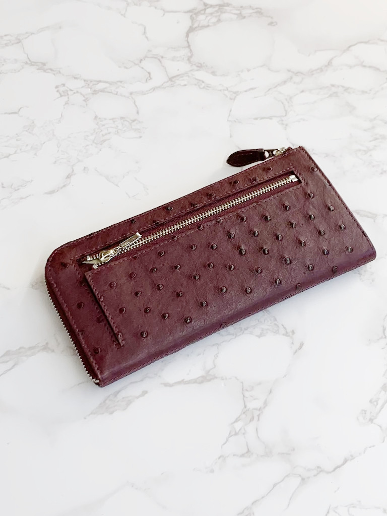 日本製　上質　クライン・カルー　オーストリッチ　薄型　ロングウォレット　長財布　L字ファスナー　エキゾチックレザー