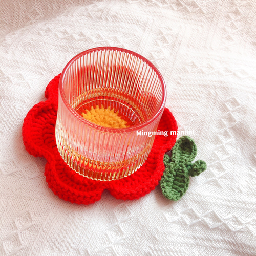 3色 小さな赤い花 コースター☆お正月ハンドメイド春色新作2023