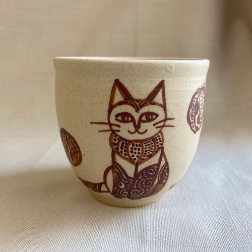 オシャマネコの絵付けお湯呑み A 湯呑み 辻本喜代美・アトリエ陶喜