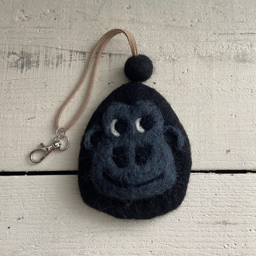 新作！羊毛 フェルト ゴリラ キーケース ハンドメイド 1点 キーケース