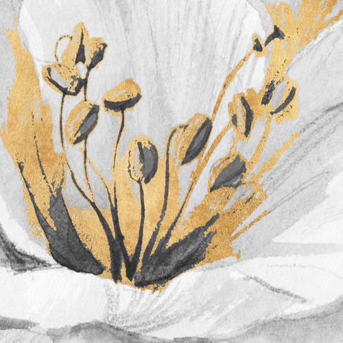 アートポスター 白い花 抽象画 北欧風 モダン ゴールド グレー