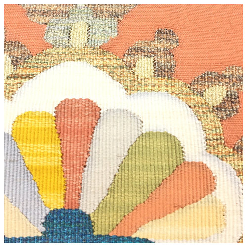 美品 織り 二部式 名古屋帯 付け帯 サーモンオレンジ お太鼓柄 正絹