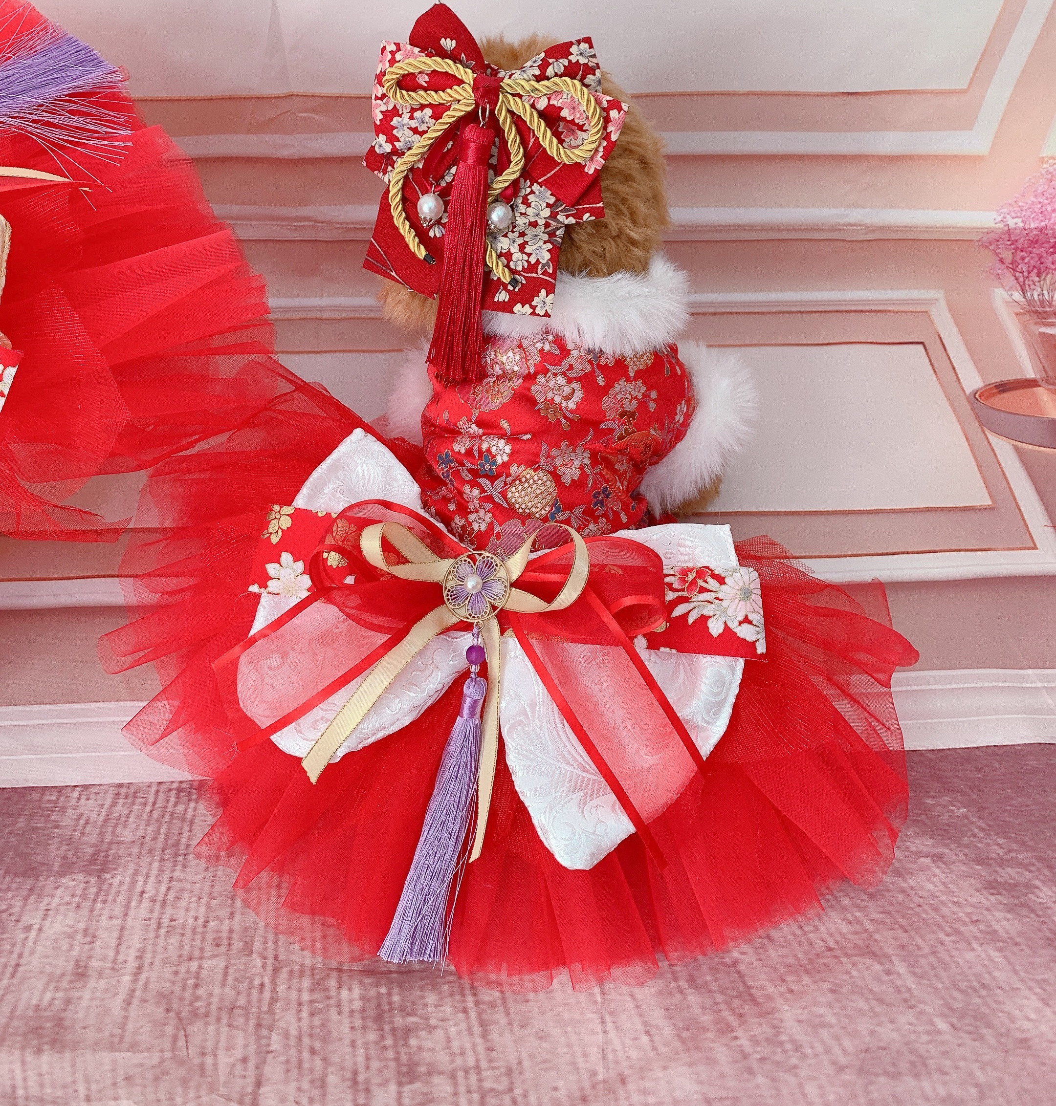 犬猫うさちゃん服　お正月限定　和♡ドレス