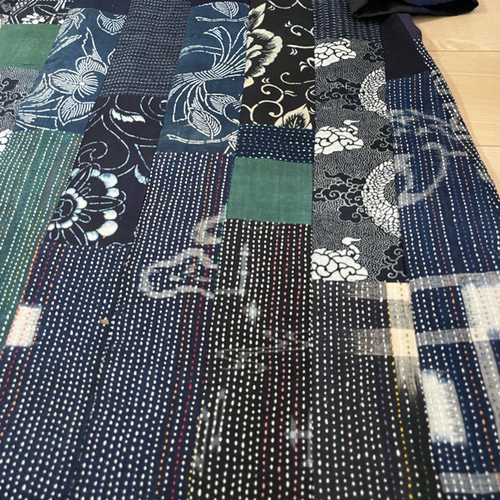 藍染パッチワークロングワンピース ハンドメイド 藍染 久留米絣