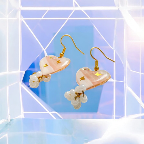 gentle pink heart」ピアス アクセサリー レジン作品 ニッケル