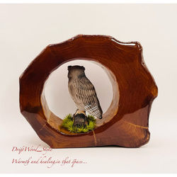 一つ限りの流木アート 森の中のシマフクロウ ジオラマ 流木 フィギュア 置物 鳥 インテリア オブジェ レジン N2 5枚目の画像