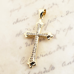 1個 十字架 クロス 18KGP 本金メッキ キュービックジルコニア パーツ ゴシック 宗教/ゴールド（C-970） 2枚目の画像