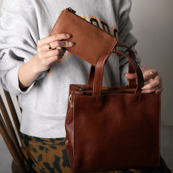 【限時特惠，享25%折扣】【便捷收納，分類整理】義大利真皮包，酒紅色 HAB017 第19張的照片