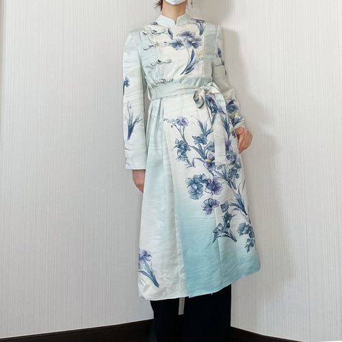 青緑グラデーション花柄着物 （成人式の振袖は緑が定番人気に