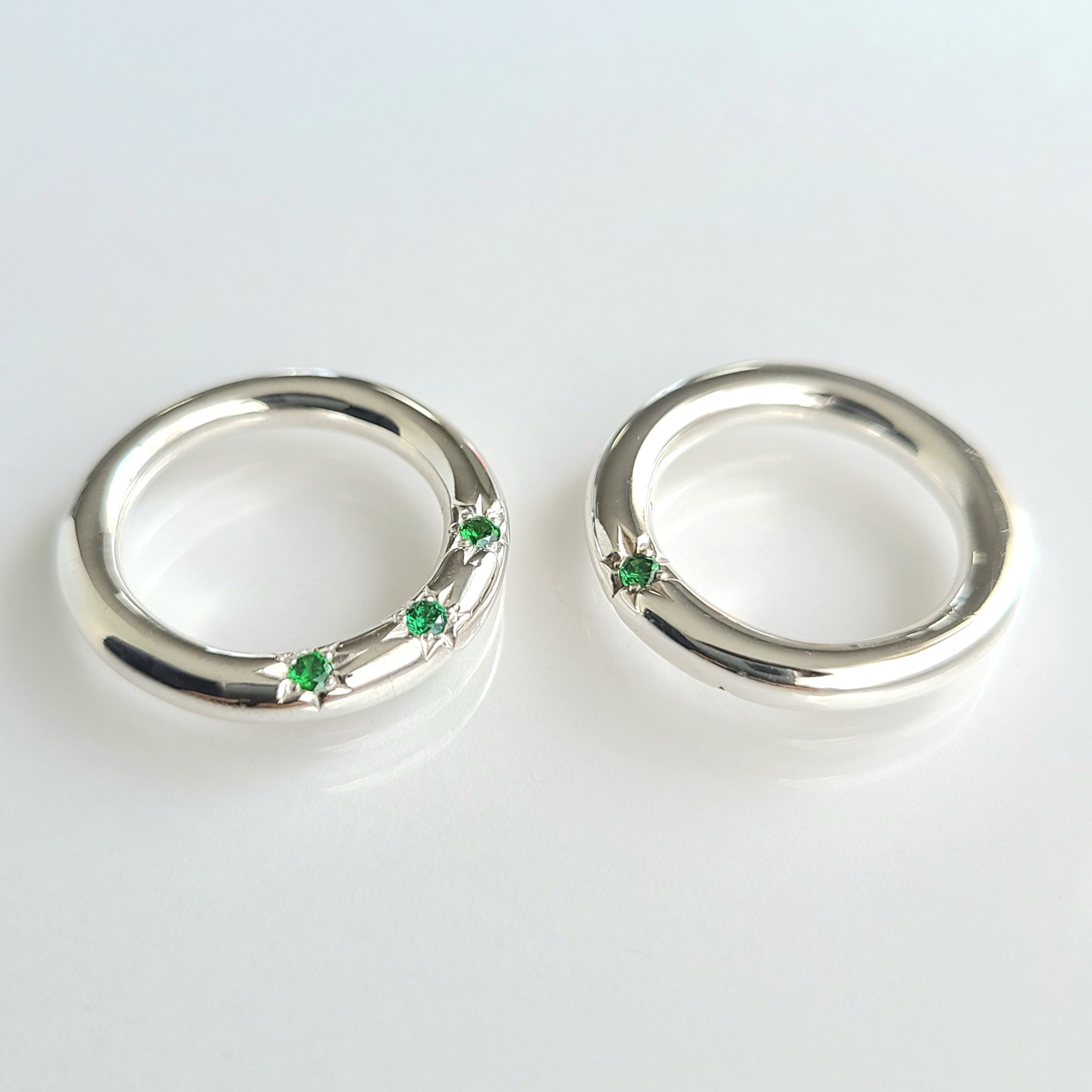 ALL GREEN ! <コラボリング> 埋め込み石のベーシックリング◇オールグリーン/ SV925≪送料無料≫