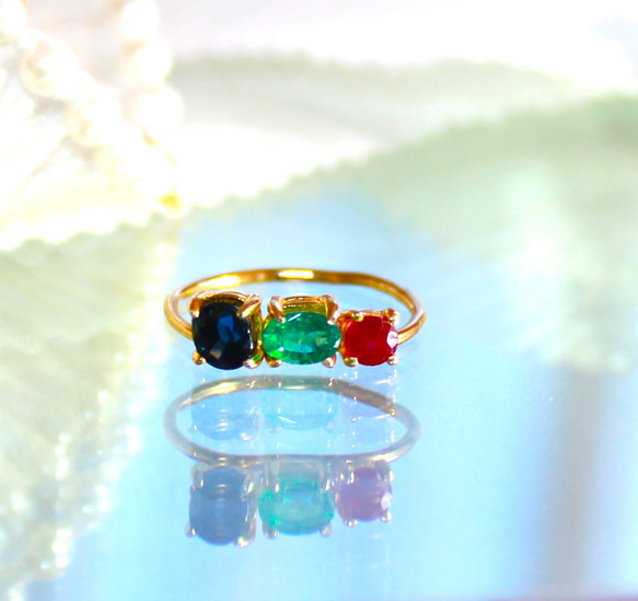 - winter forest - k18gp Sapphire & Emerald & Ruby Ring 1枚目の画像