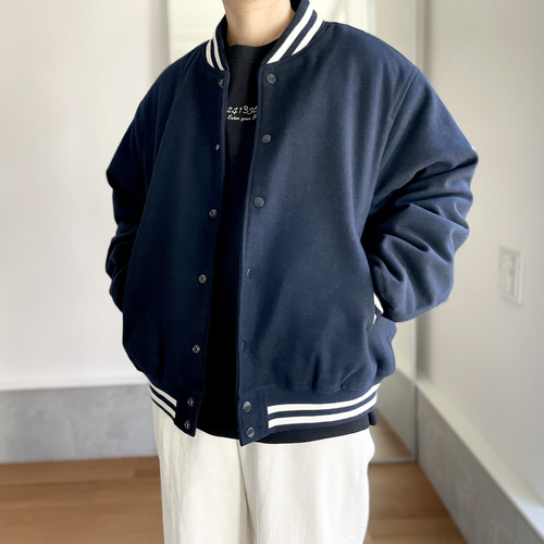 BLUE 息苦しい BLUE JAPANウールメルトンスタジアムジャケットBLACK