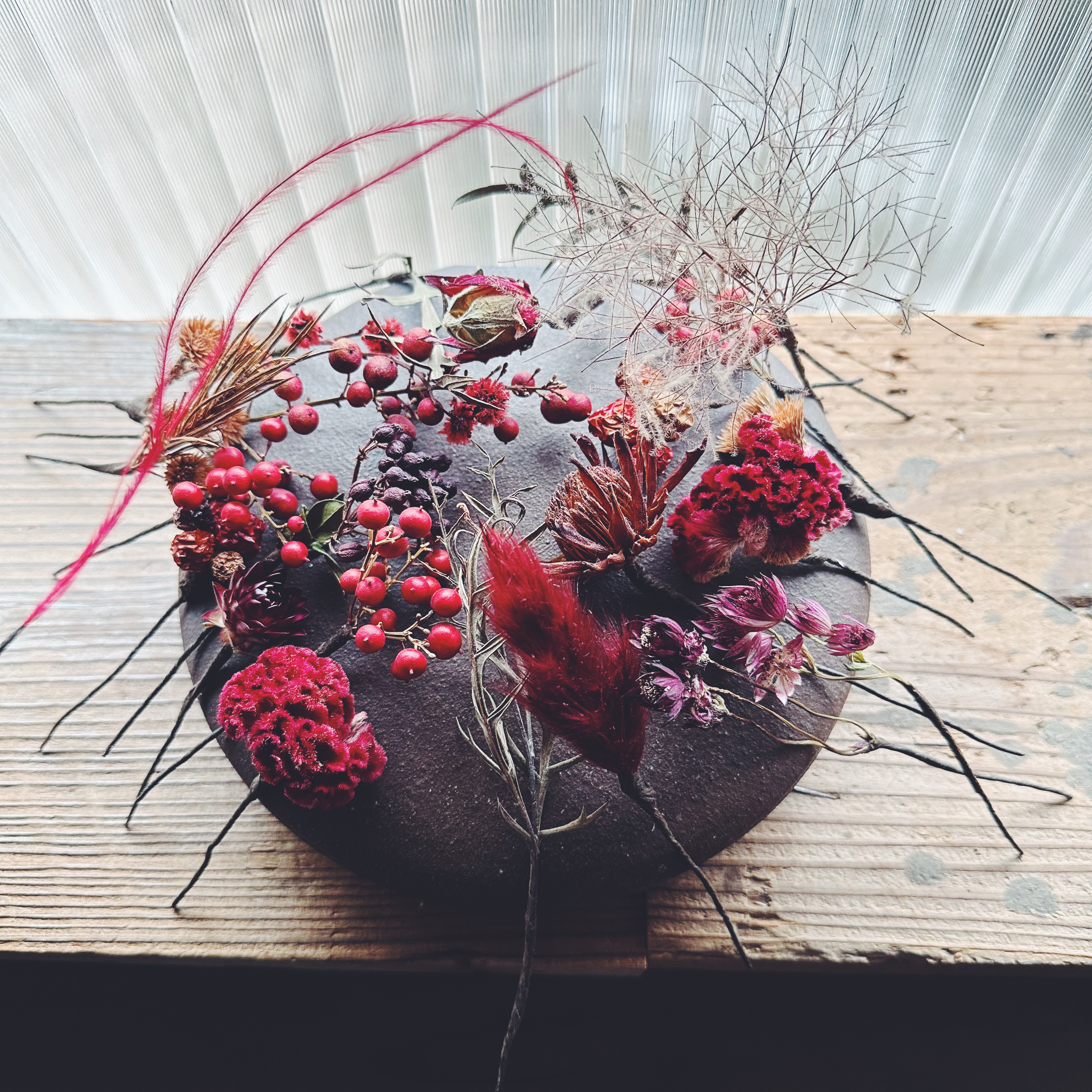 68 Dreird flowers head dress / red 紅のヘッドドレス ヘッドドレス