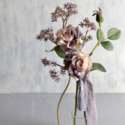 【グレーベージュローズとパープルベリー】｜アーティフィシャルフラワー 花瓶アレンジ| 冬｜ギフト・インテリア雑貨 3枚目の画像