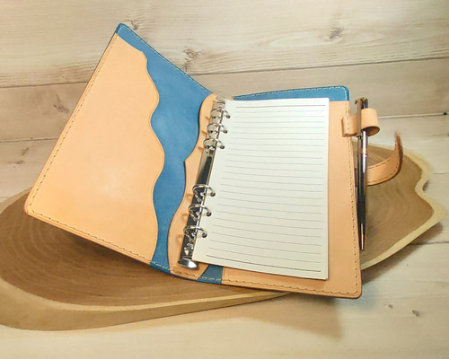 ロロマレザー　幅広 バイブルサイズ　システム手帳　ターコイズ　牛革　本革　レザー ロロマレザー 幅広 バイブルサイズ システム手帳 ターコイズ