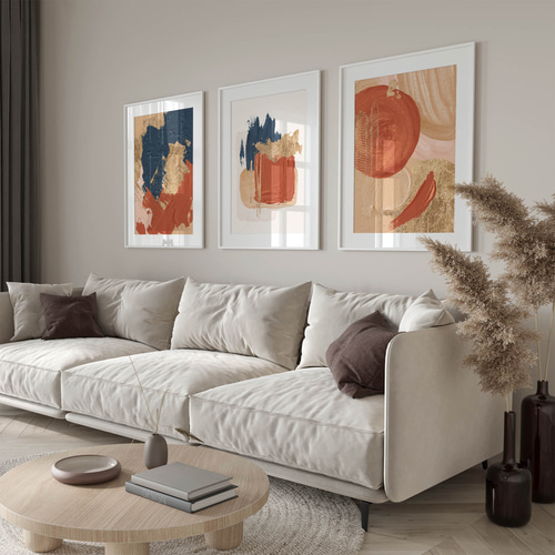 アートポスター 抽象画 ベージュ テラコッタ ネイビー 北欧風 モダン