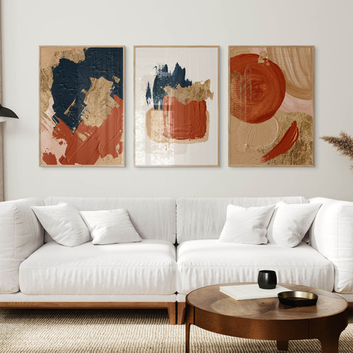 アートポスター 抽象画 ベージュ テラコッタ ネイビー 北欧風 モダン