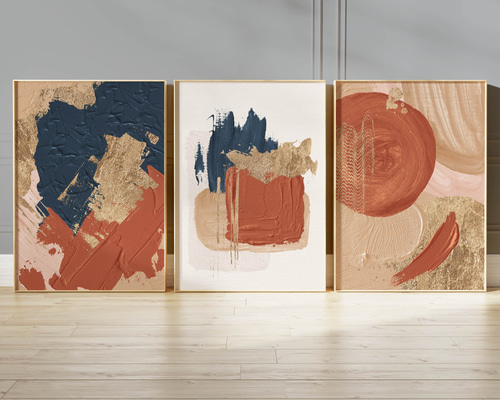 アートポスター 抽象画 ベージュ テラコッタ ネイビー 北欧風 モダン
