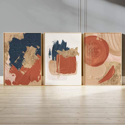 アートポスター 抽象画 ベージュ テラコッタ ネイビー 北欧風 モダン