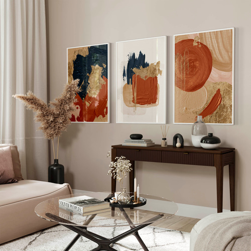 アートポスター 抽象画 ベージュ テラコッタ ネイビー 北欧風 モダン