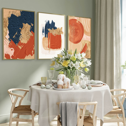アートポスター 抽象画 ベージュ テラコッタ ネイビー 北欧風 モダン