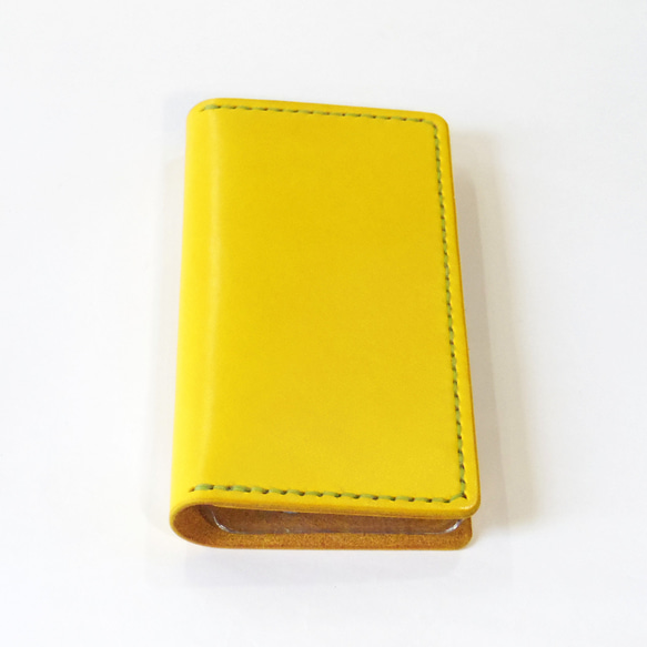 シンプルなふたつ折り牛革レザーケース iPhone,Android 多機種制作 スマホケース 手帳型 イエロー 黄色 3枚目の画像