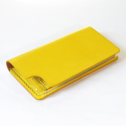 シンプルなふたつ折り牛革レザーケース iPhone,Android 多機種制作 スマホケース 手帳型 イエロー 黄色 4枚目の画像
