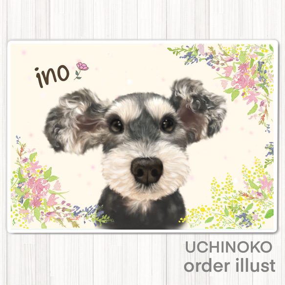 ペット似顔絵　お花フレーム　オーダーメイド　イラスト　犬　猫　お描きします　2Lサイズ  UCHINOKO 6枚目の画像
