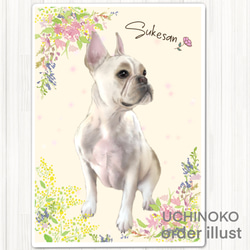 ペット似顔絵　お花フレーム　オーダーメイド　イラスト　犬　猫　お描きします　2Lサイズ  UCHINOKO 4枚目の画像