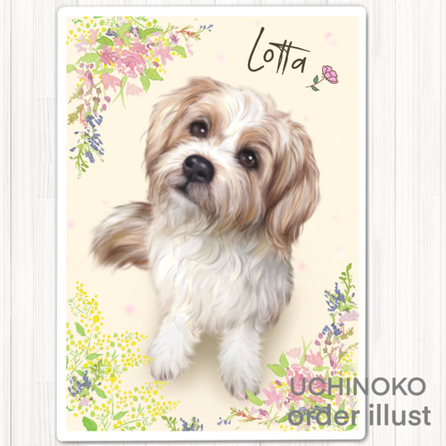 ペット似顔絵 お花フレーム オーダーメイド イラスト 犬 猫 お