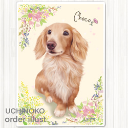 ペット似顔絵　お花フレーム　オーダーメイド　イラスト　犬　猫　お描きします　2Lサイズ  UCHINOKO 4枚目の画像