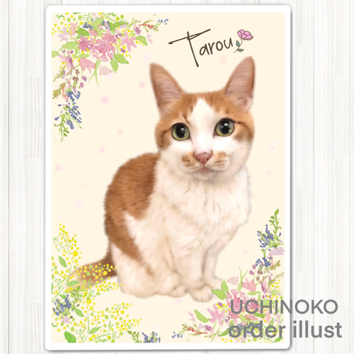 ペット似顔絵 お花フレーム オーダーメイド イラスト 犬 猫 お ペット似顔絵 お花フレーム オーダーメイド イラスト 犬 猫 お