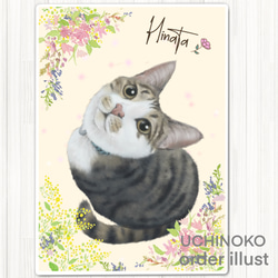 ペット似顔絵　お花フレーム　オーダーメイド　イラスト　犬　猫　お描きします　2Lサイズ  UCHINOKO 5枚目の画像