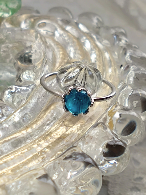 SV925（ロジウムコーティング）　宝石質 ネオンブルー アパタイト ring 6枚目の画像