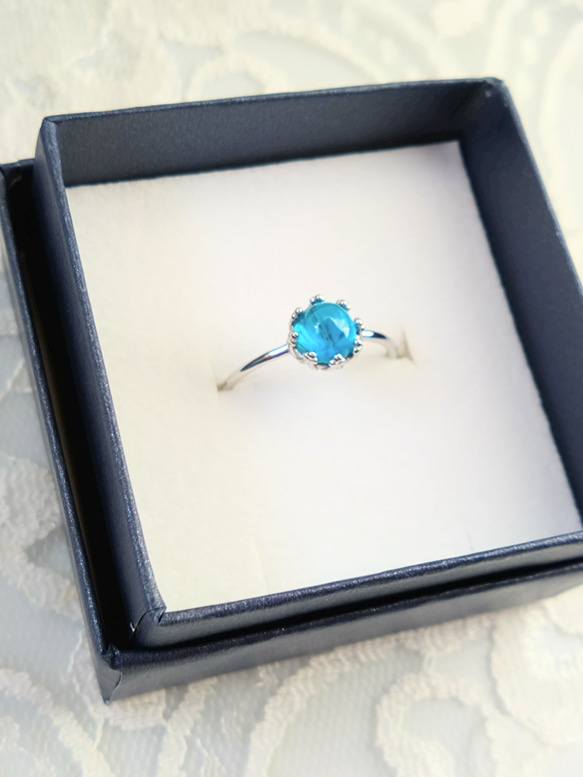 SV925（ロジウムコーティング）　宝石質 ネオンブルー アパタイト ring 7枚目の画像