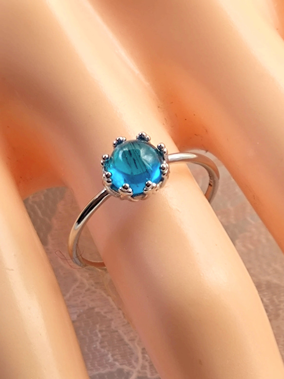 SV925（ロジウムコーティング）　宝石質 ネオンブルー アパタイト ring 11枚目の画像
