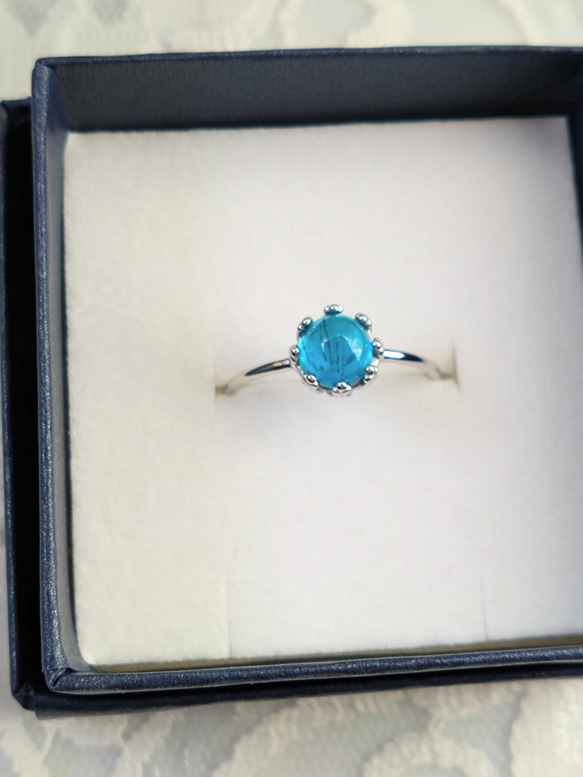 SV925（ロジウムコーティング）　宝石質 ネオンブルー アパタイト ring 13枚目の画像