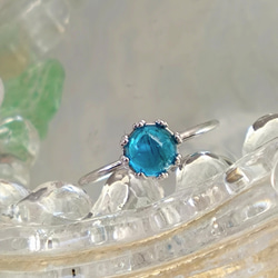 SV925（ロジウムコーティング）　宝石質 ネオンブルー アパタイト ring 2枚目の画像